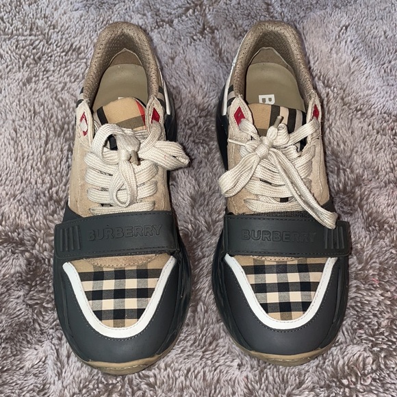BURBERRY, Vintage Check, Suede and Leather Sneakers - Picture 7 of 16